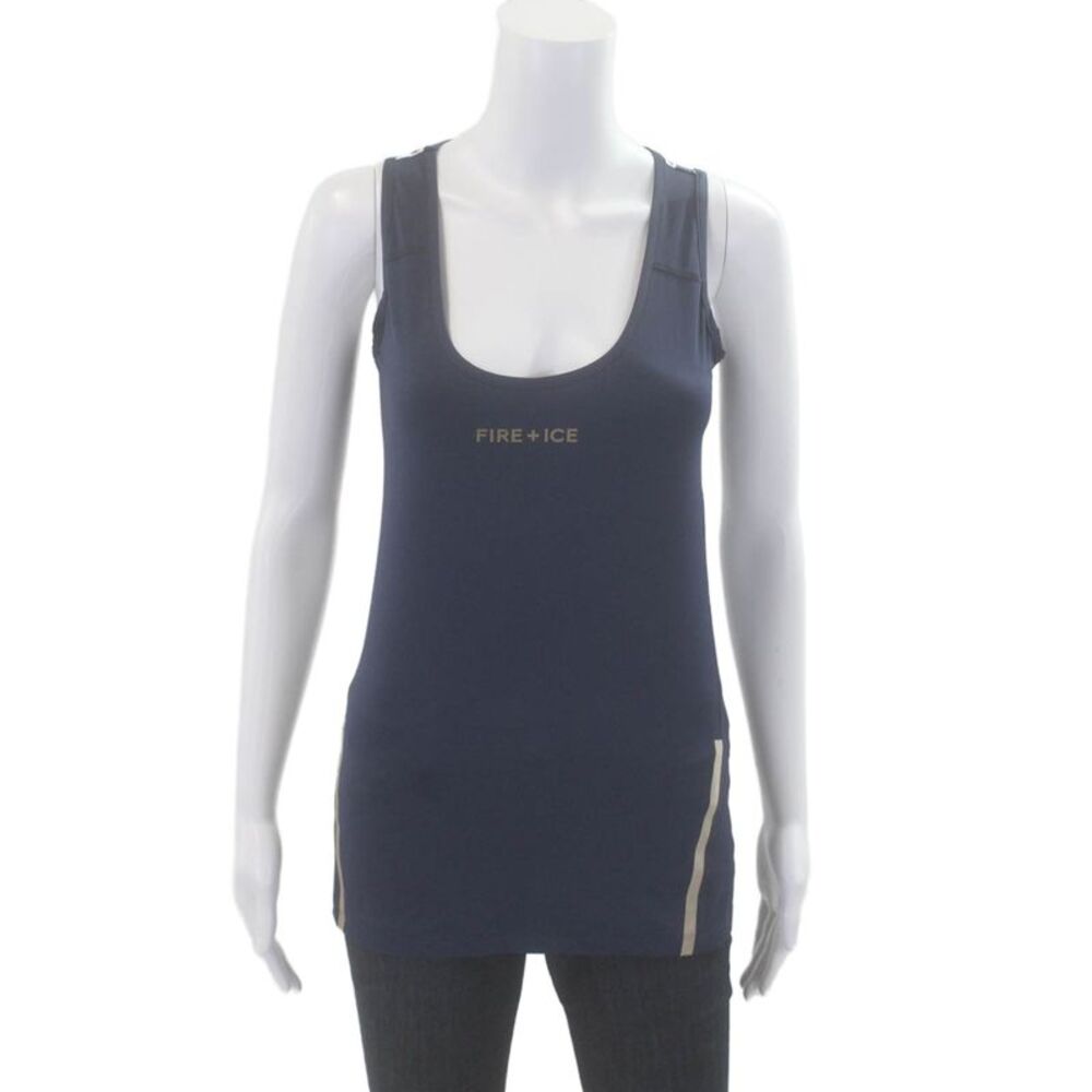 Fire + Ice Womens Scoop Neck Striped Floral Tank Top Navy Size S